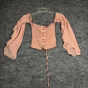 Charlotte Russe pink smocked corset-front top (S)